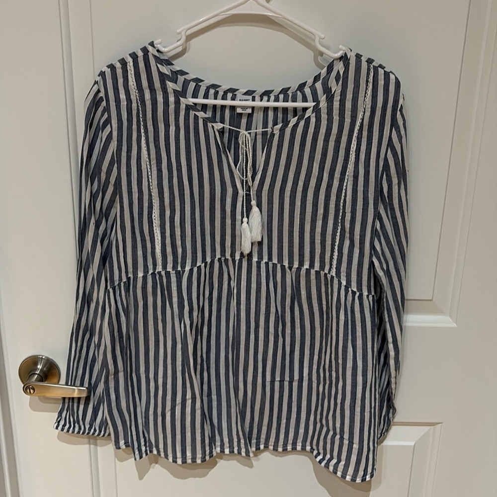 Old navy blue and white striped blouse